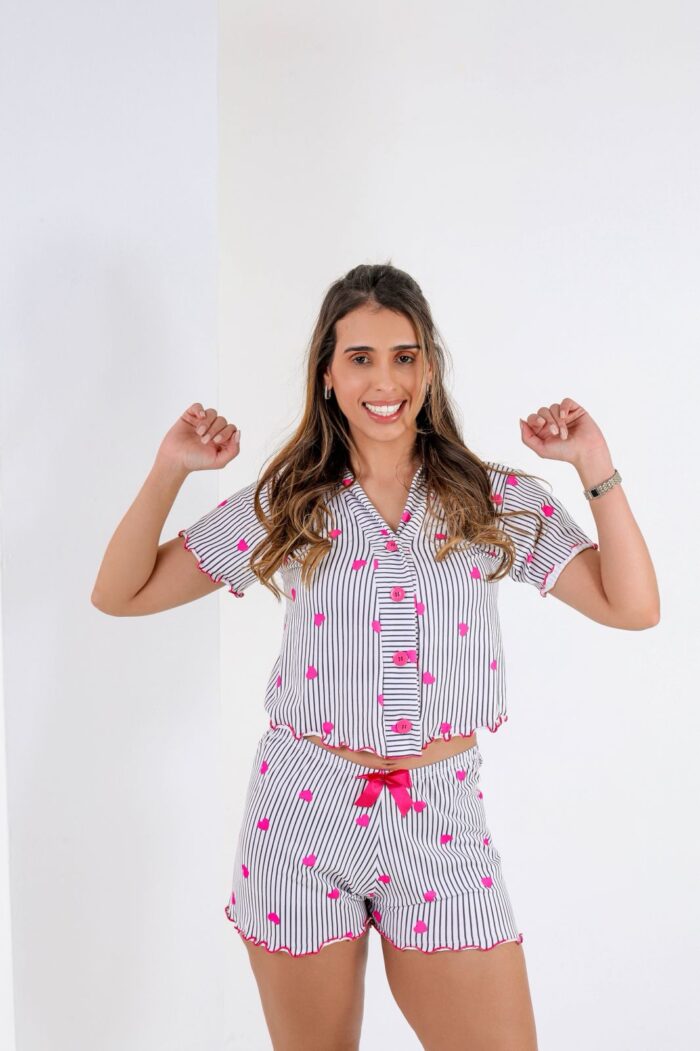 Pijama Americano de Cropped (LISTRA PRETA)- Ref 609L