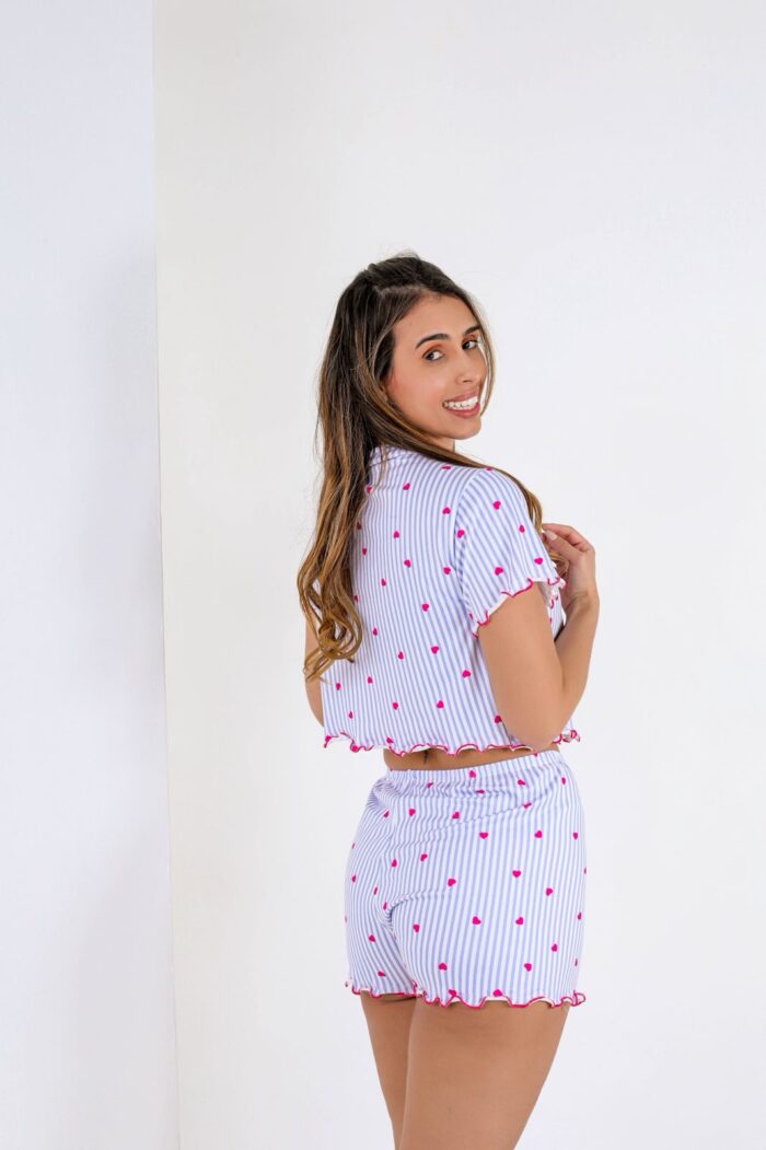 Pijama Americano de Cropped (LISTRA AZUL) - Ref 609L - Imagem 3