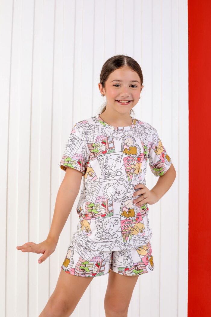 Pijama para colorir infantil Quadrado colorido + 3 canetinhas laváveis - Ref 704S