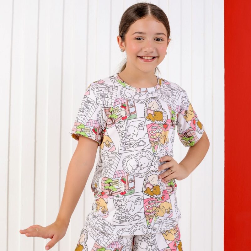 Pijama para colorir infantil Quadrado colorido + 3 canetinhas laváveis - Ref 704S