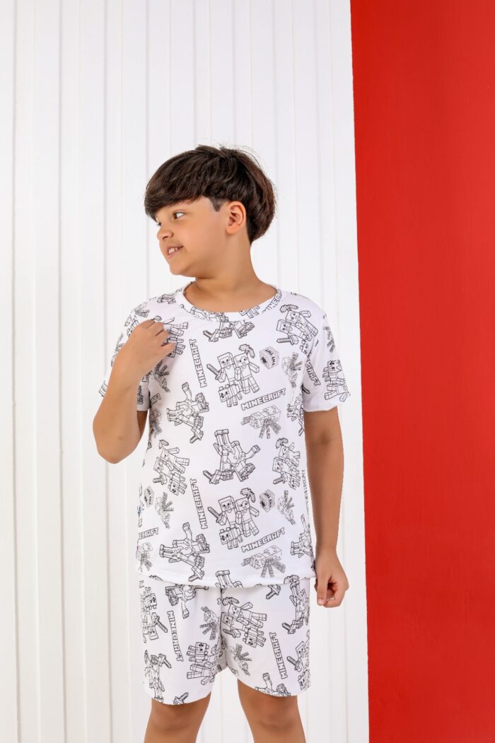 Pijama para colorir infantil Minecraft + 3 canetinhas laváveis - Ref 772S