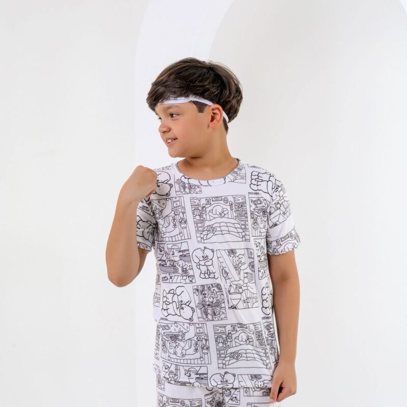 Pijama para colorir infantil Quadrado branco + 3 canetinhas laváveis - Ref 772S
