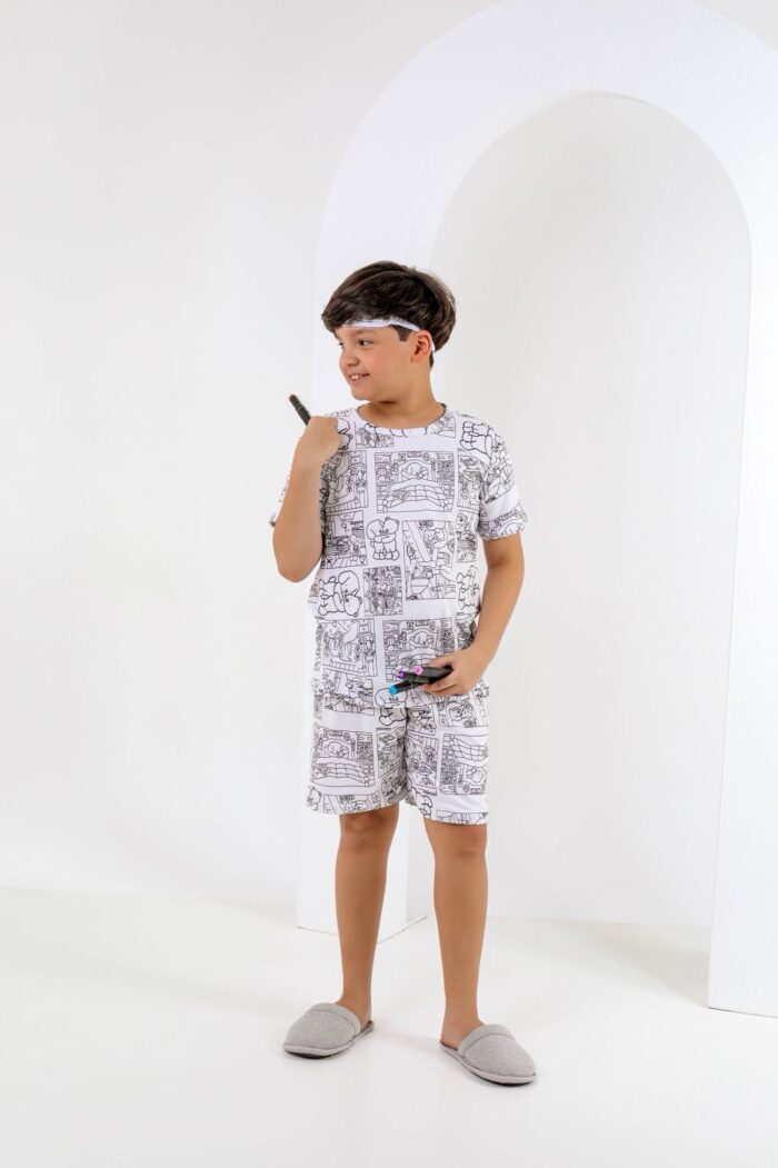 Pijama para colorir infantil Quadrado branco + 3 canetinhas laváveis - Ref 772S - Imagem 2