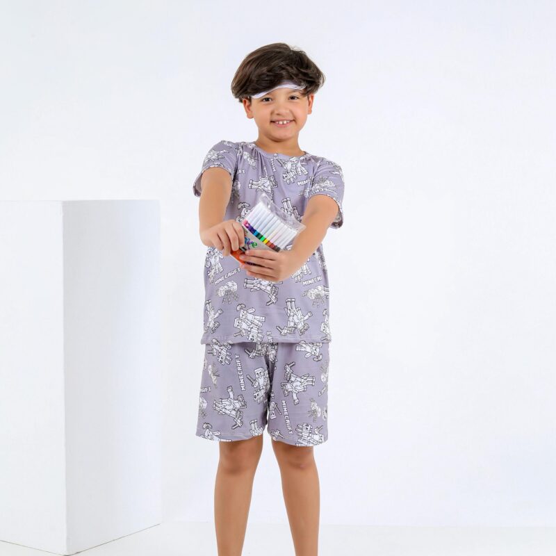 Pijama para colorir infantil minecraft + 12 canetinhas laváveis - Ref 772S