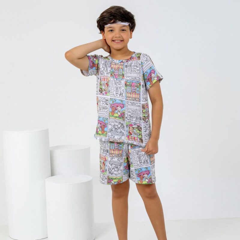 Pijama para colorir infantil Colorido+ 12 canetinhas laváveis - Ref 772S