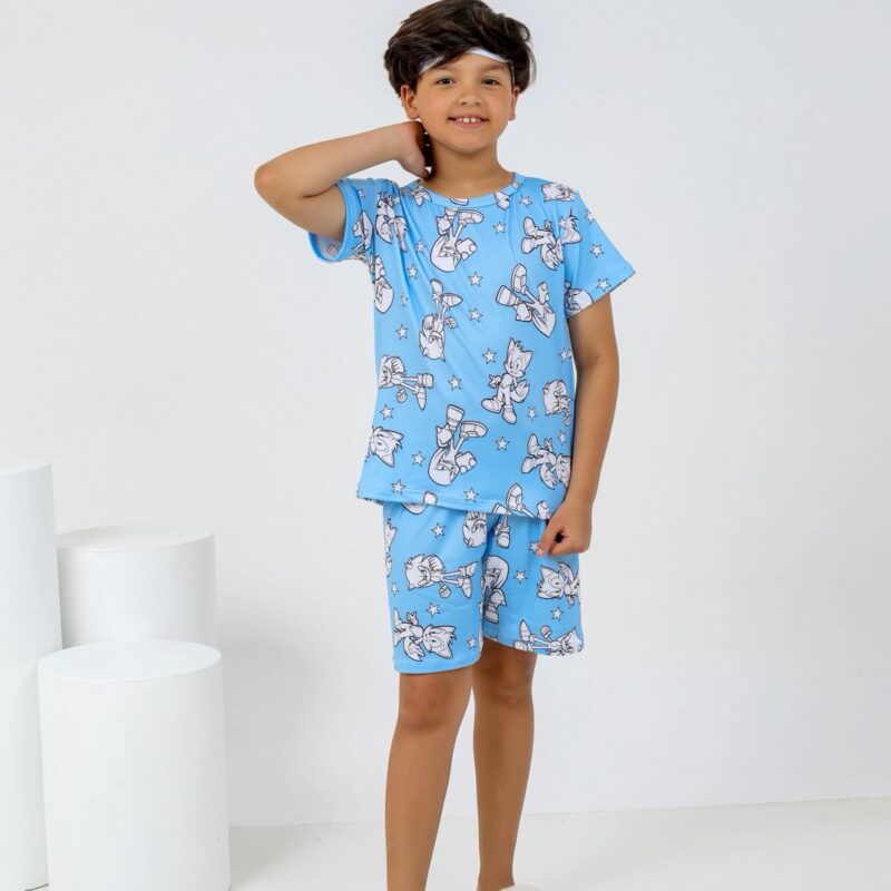 Pijama para colorir infantil Sonic Azul+ 12 canetinhas laváveis - Ref 772S